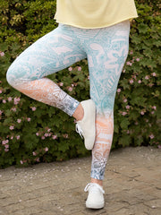  Boho Pants Women's Plus Floral Ombre High Stretch Leggings