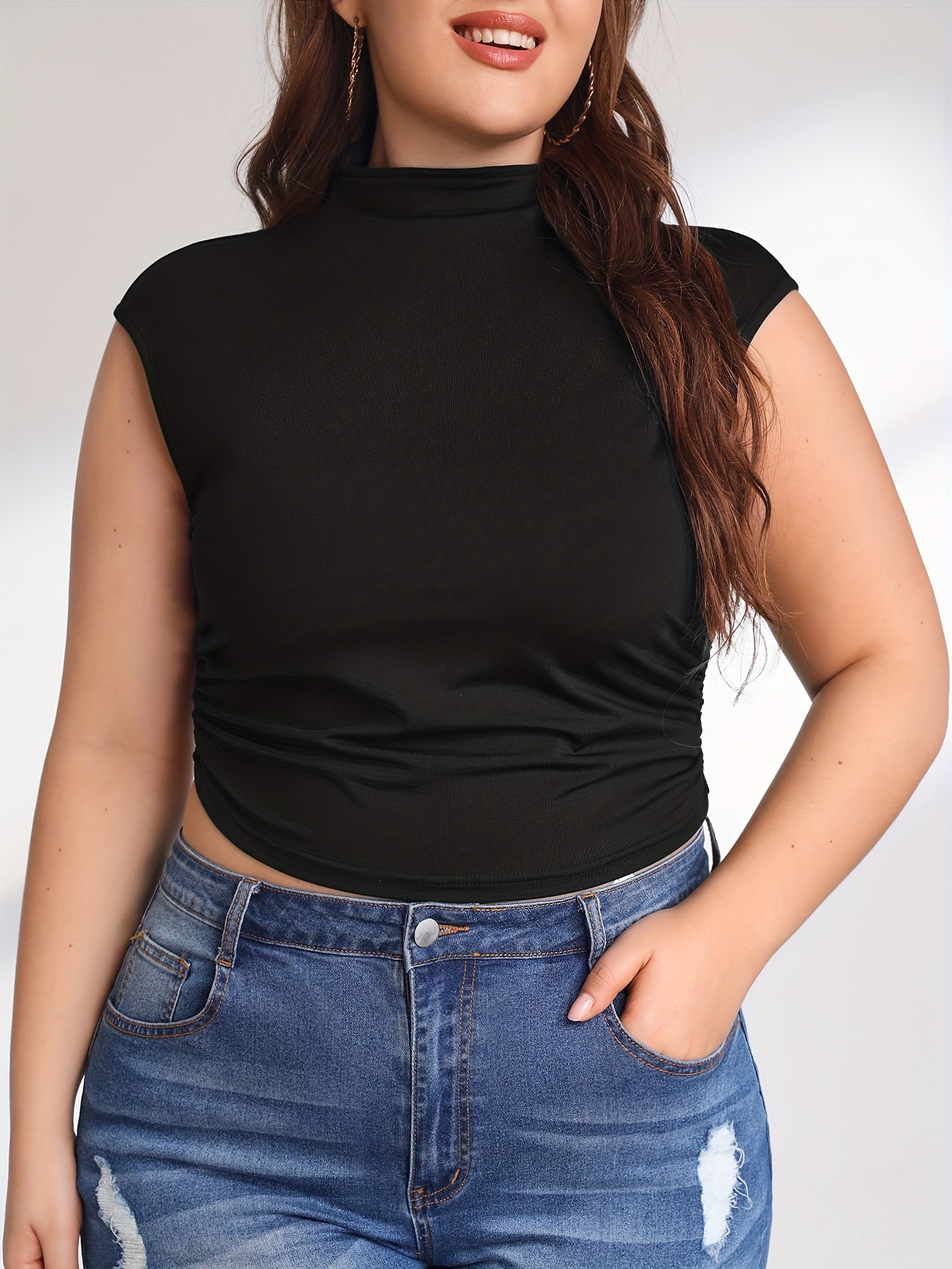  Ribbed Turtle Neck Crop Tank Top