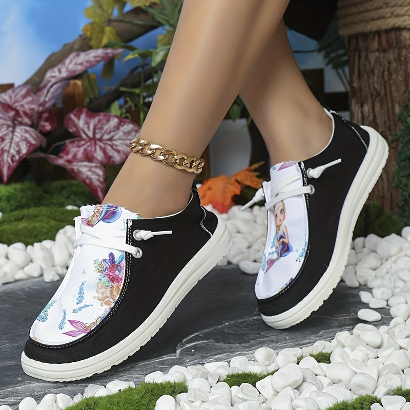 Women's Printed Canvas Shoes Comfy Lace Up Low Top Walking Sneakers