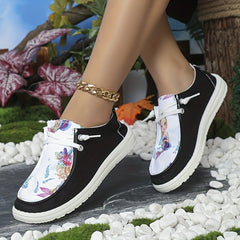 Women's Printed Canvas Shoes Comfy Lace Up Low Top Walking Sneakers