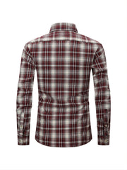Men's Plaid Button Down Long Sleeve Shirt with Pocket