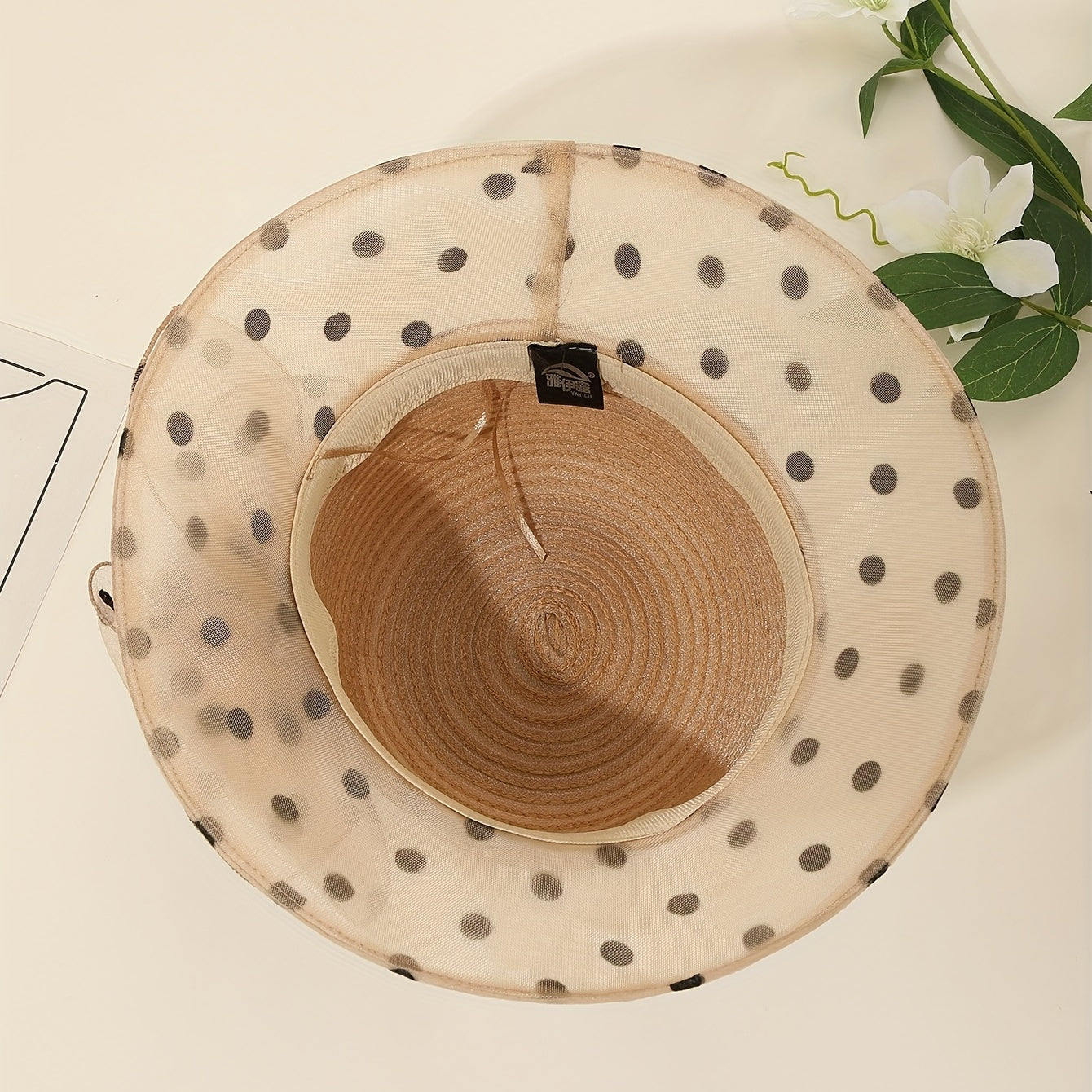 Polka Dot Bucket Hat Mesh Flower Decor Organza Sun Hats Lightweight Summer Derby