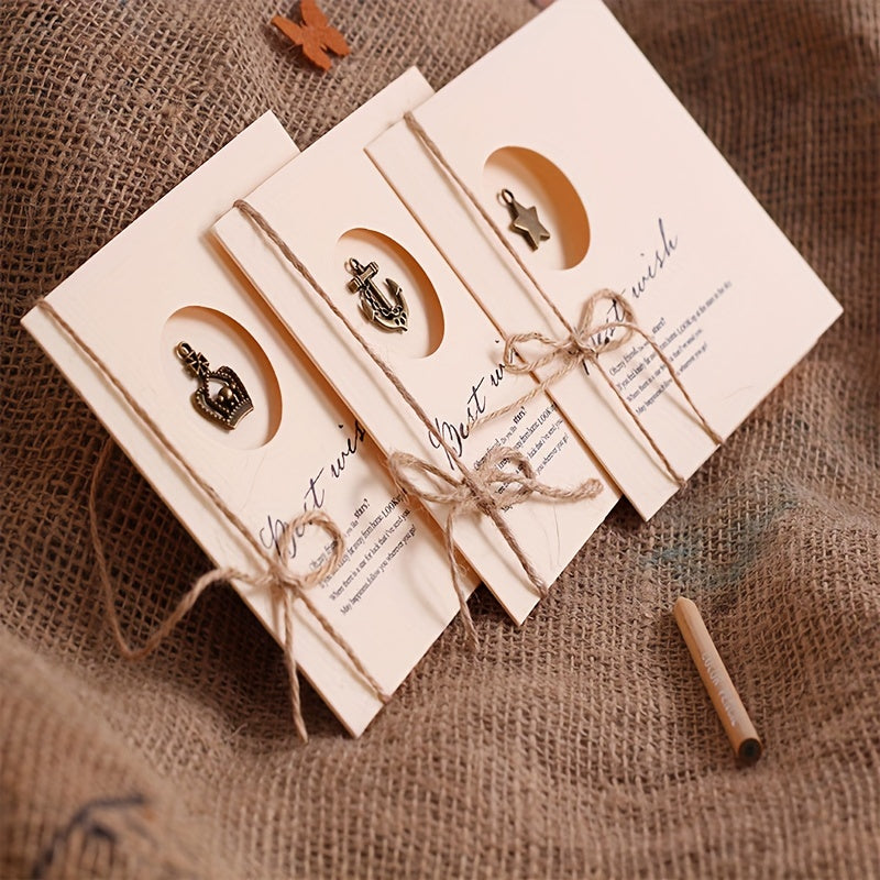 8pcs Christmas Greeting Cards Set With Envelopes & Twine - Vintage Brass Pendant