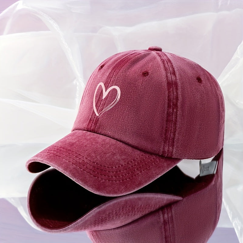 Heart Print Vintage Baseball Cap Solid Washed Distressed Dad Hats