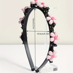 Pink Flower Hair Band With Hair Clip for Women Girls