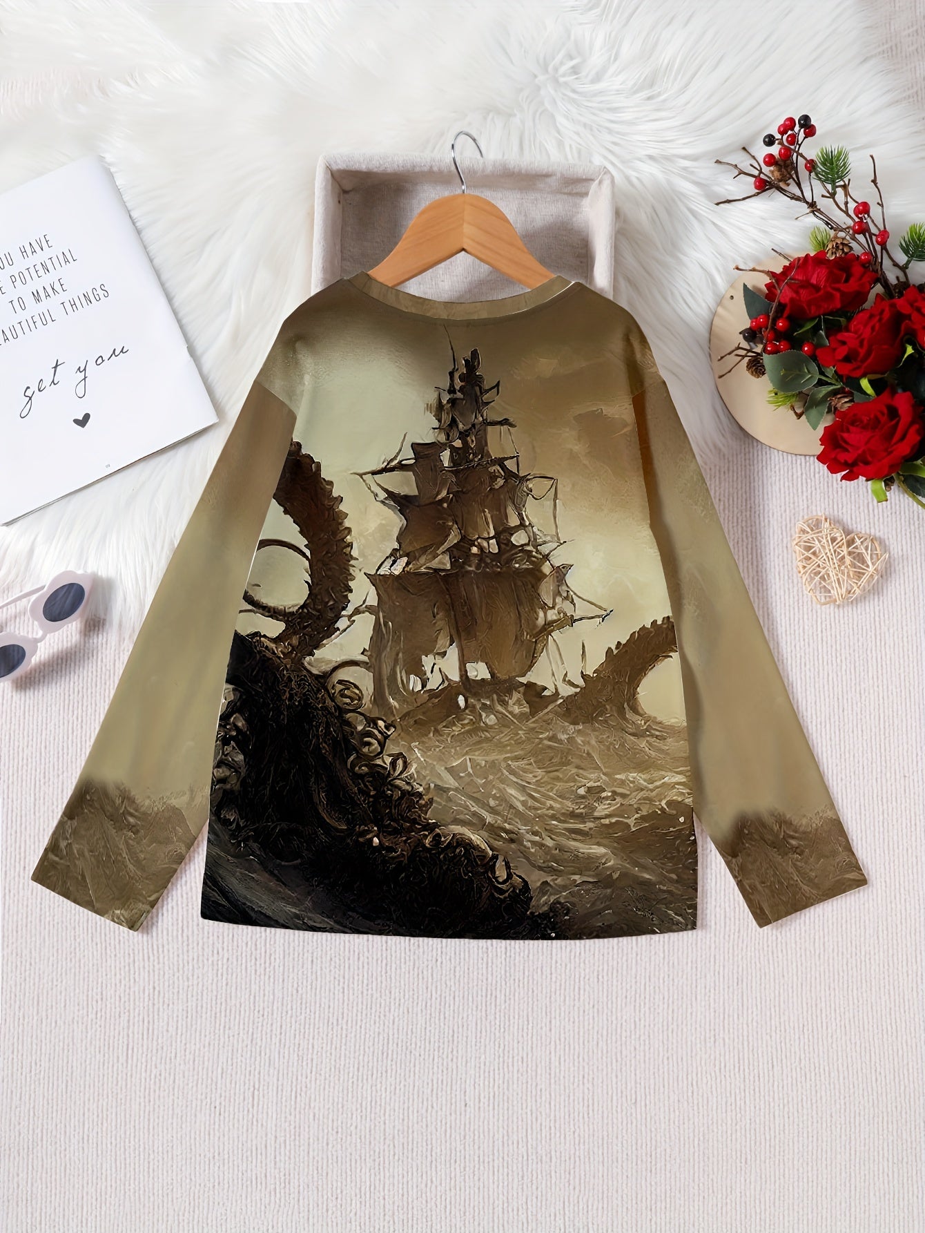 3D Sailboat Outdoor Long Sleeve T-shirt for Kids