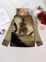 3D Sailboat Outdoor Long Sleeve T-shirt for Kids