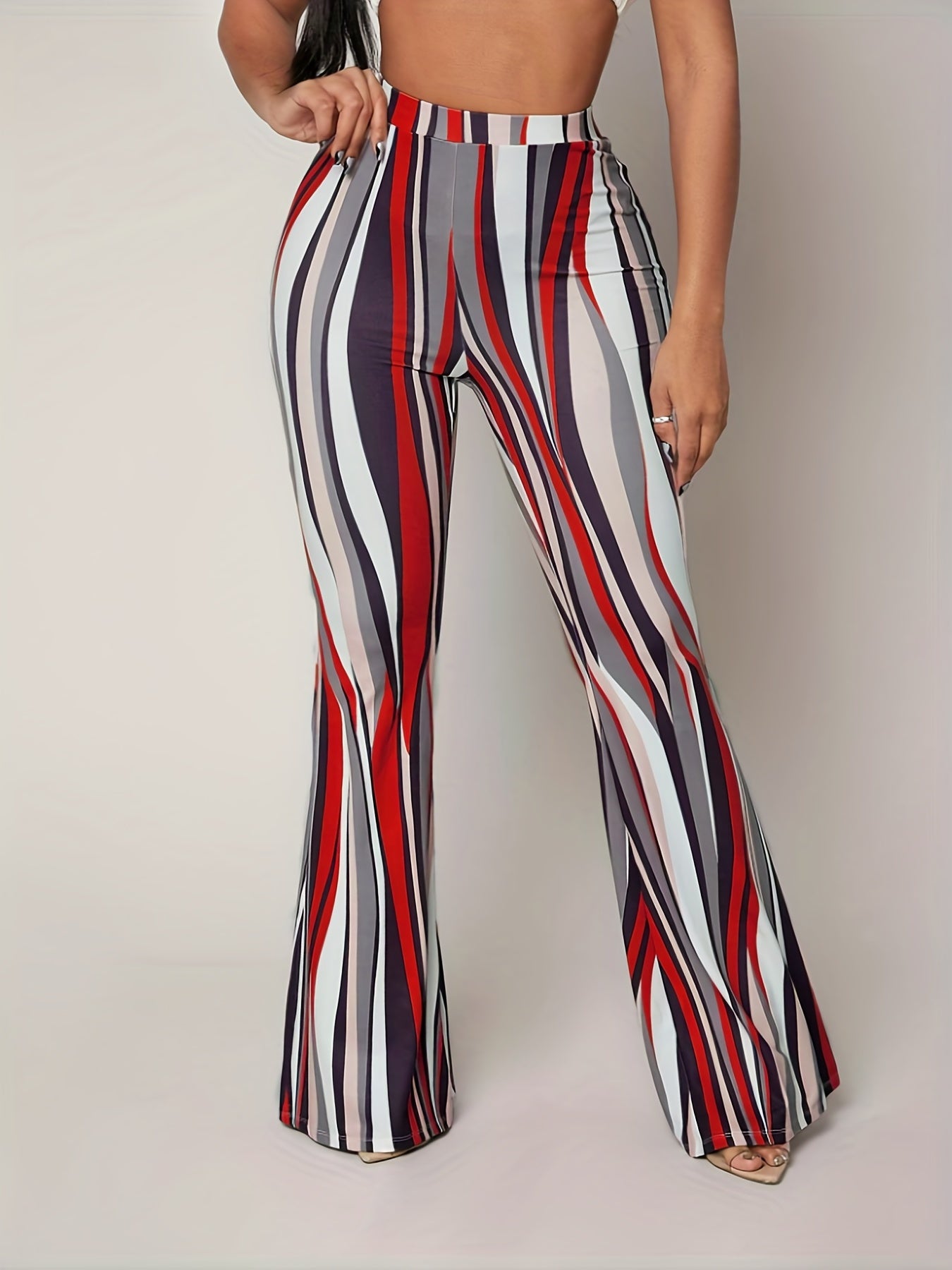  Striped Flared Leg Stretch Pants