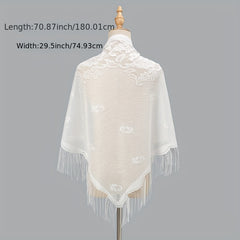 Long Tassel Triangle Shawl Lace Scarf Solid Embroidery Cape