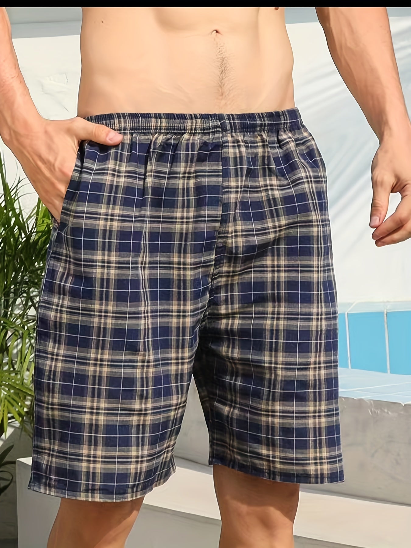 Men's Cotton Plaid Loose Fit Shorts for Summer