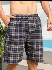 Men's Cotton Plaid Loose Fit Shorts for Summer