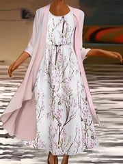  2-Piece Set: Solid Cover Up & Floral Print Tank Dress