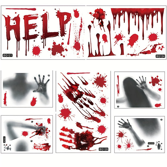 Scary Halloween Window Clings Horror Blood Handprints Footprints Stickers