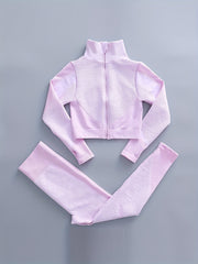 Quick Dry Seamless Workout Set with Zip Up Jacket & Leggings