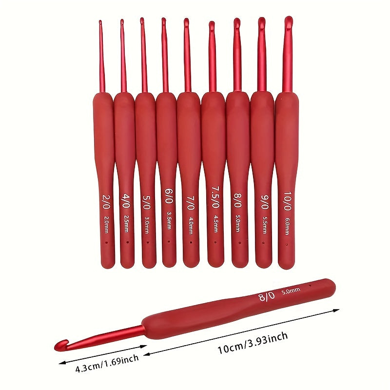 9pcs Red Handle Soft Crochet Hooks Set for Arthritic Hands
