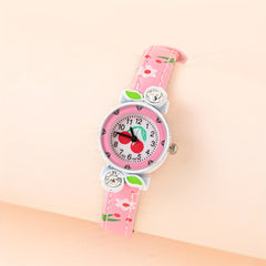 Casual Pointer Alloy Round Wrist Watch With Cherry Belt
