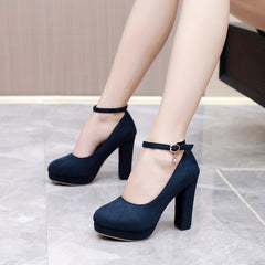 Women's Platform Chunky High Heels Ankle Buckle Strap Pumps