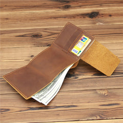 Men's Cowhide Leather Trifold Wallet Engraved Laser Purse