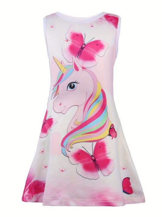 Girls Unicorn Tank Dress Sleeveless Casual Summer Clothing