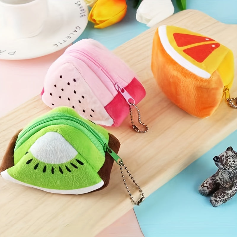 Plush Lipstick Storage Bag Zipper Triangle Fruit Coin Purse Keychain