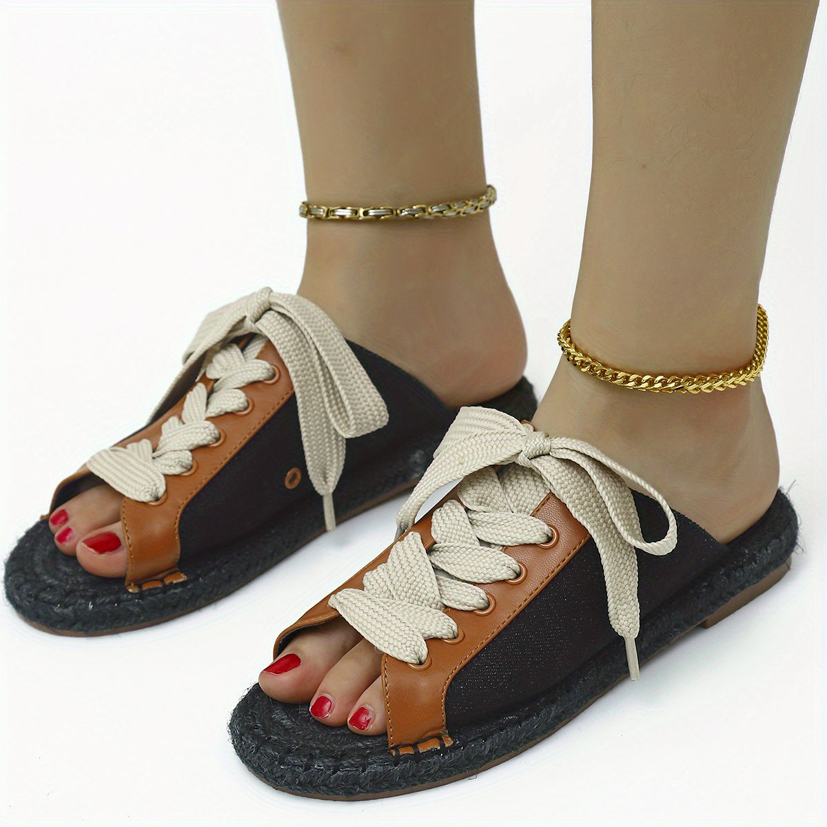 Women's Espadrille Lace Up Flat Summer Sandals