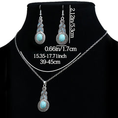 Bohemian Turquoise Inlaid Rhinestones Water Drop Earrings Necklace Set