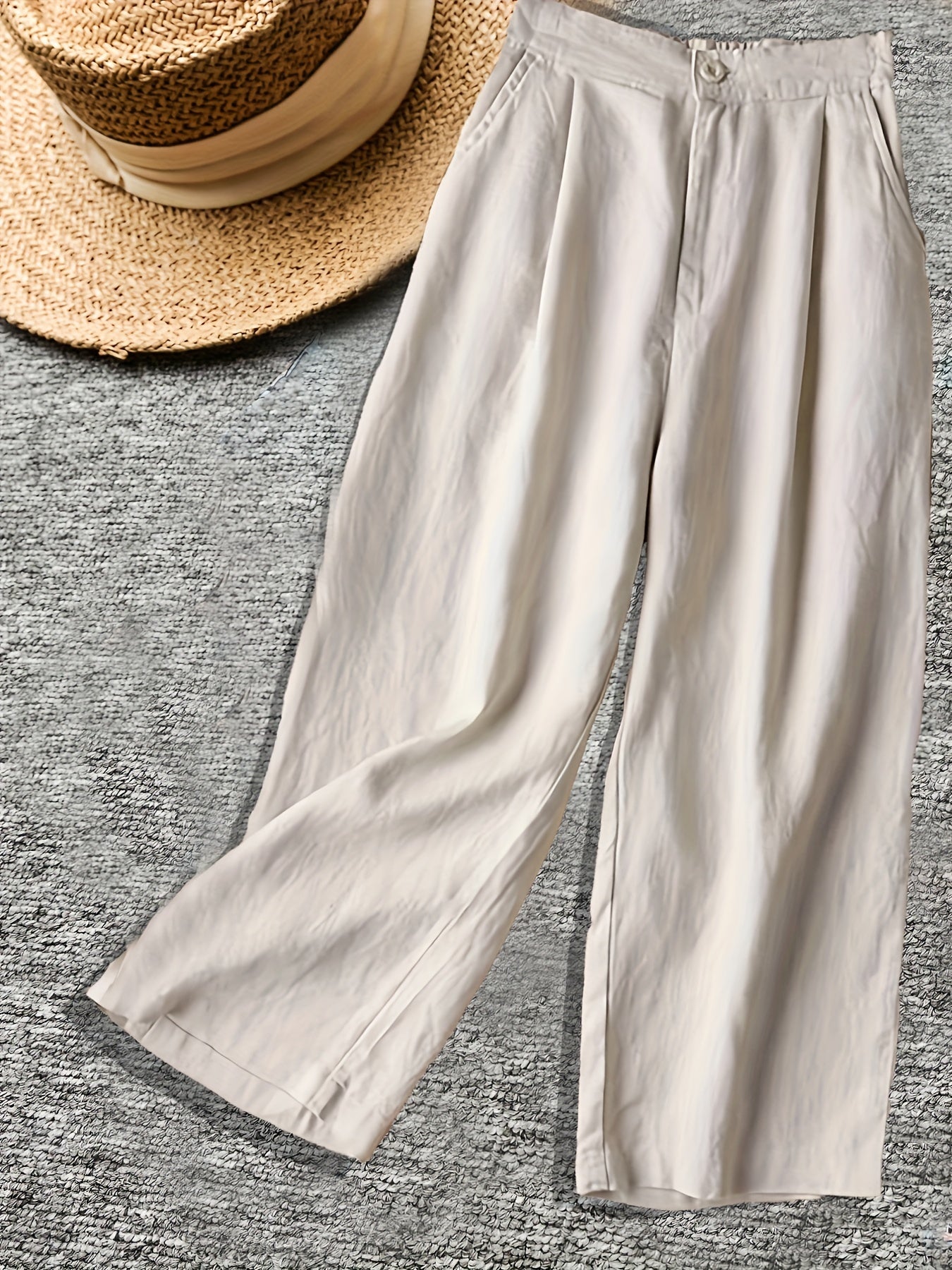  Solid Button Up Straight Leg Pants