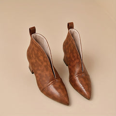Women's Retro Heeled Ankle Boots Snakeskin Print Slip On High Heels