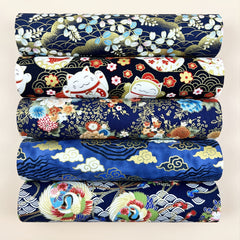 5pcs Dark Cotton Fabric Cat & Flower Printed Cheongsam Fabric
