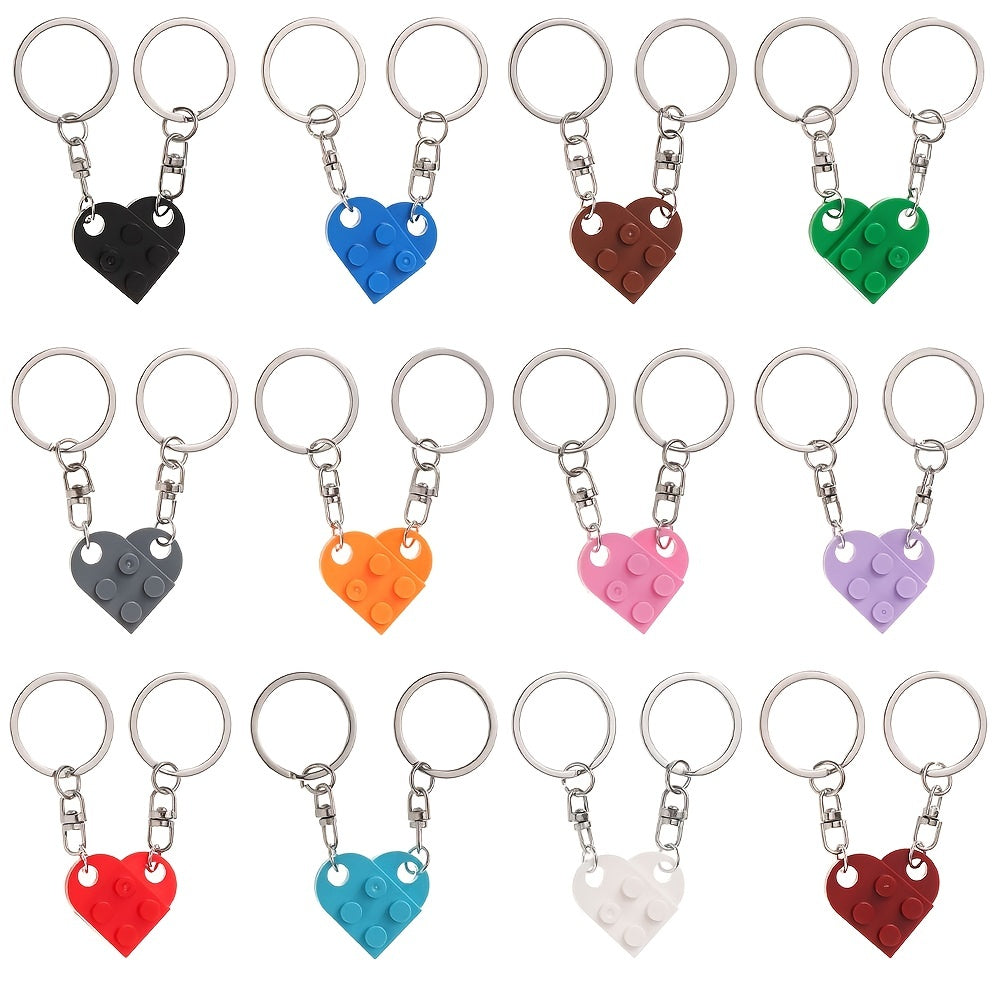 Love Heart Brick Keychain Set For Couples Friendship Heart KeyRing