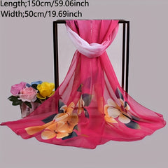Yellow Flower Print Chiffon Scarf Vintage Thin Shawl