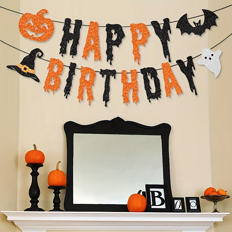 Halloween Birthday Banner & Pumpkin Bat Wizard Hat Decor