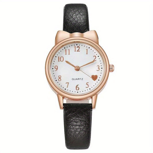 Cat Ears Love Kids Watch Leather Casual Female Youth Girls Student