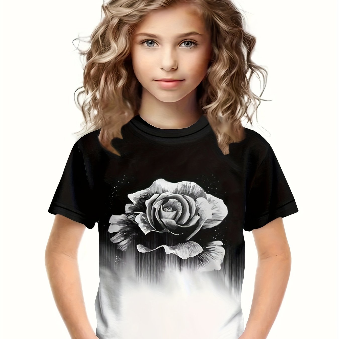 Breathable Flower Print Short Sleeve T shirt Girls Spring Summer Gift
