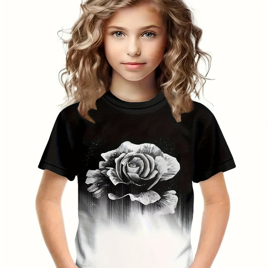 Breathable Flower Print Short Sleeve T shirt Girls Spring Summer Gift