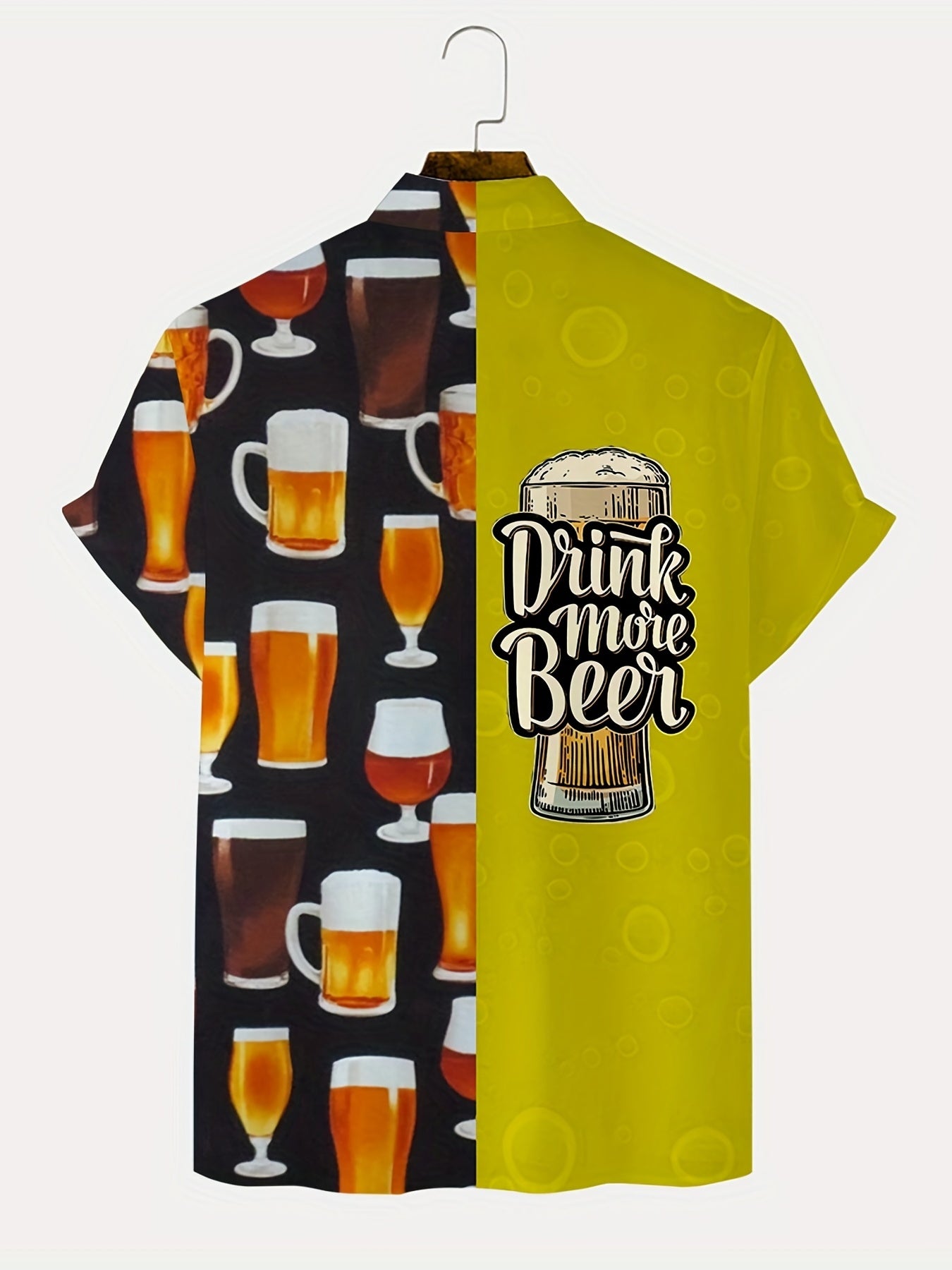 Men's Beer Slogan Print Casual Short Sleeve Shirt for Summer Vacation