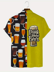Men's Beer Slogan Print Casual Short Sleeve Shirt for Summer Vacation