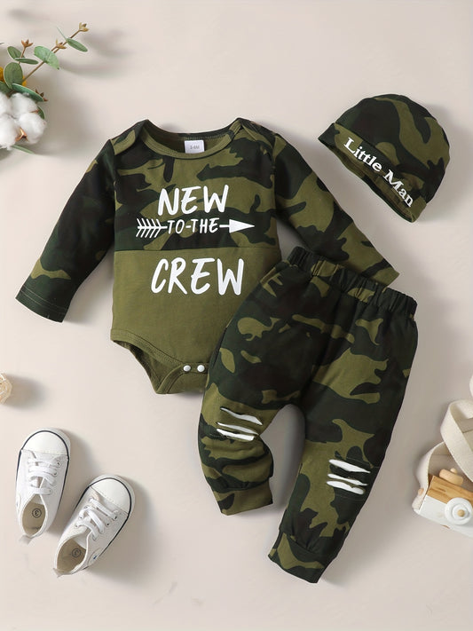 Newborn Baby Boy 2pcs Casual Outfits Crew Romper Top & Pants Set