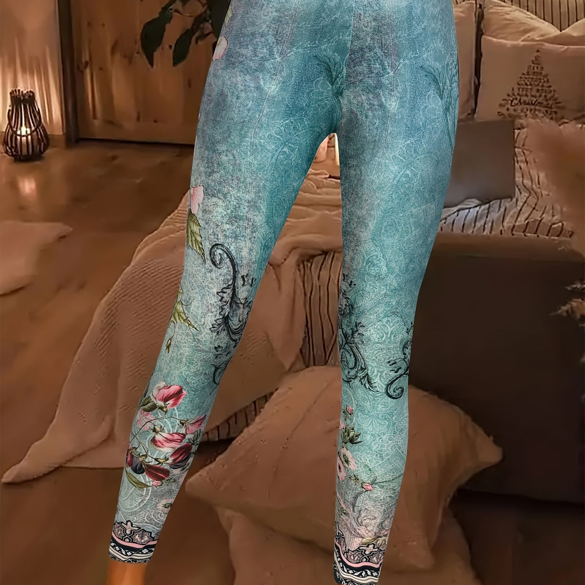 Floral Print Skinny Leggings Stretchy Casual Leggings Women's Clothing