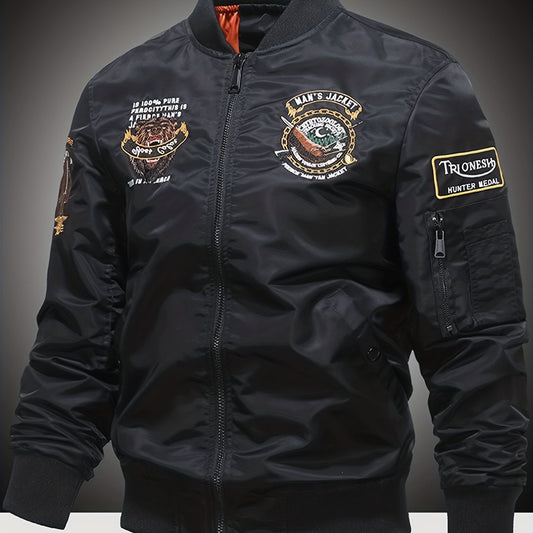 Embroidered Men's Slim Fit Street Jacket Windproof Motorcycle Jacket