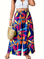 Plus Tropical Print High Rise Wide Leg Trousers