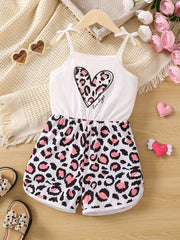 Toddler Girls Heart Leopard Cami Jumpsuit Romper Summer Clothes