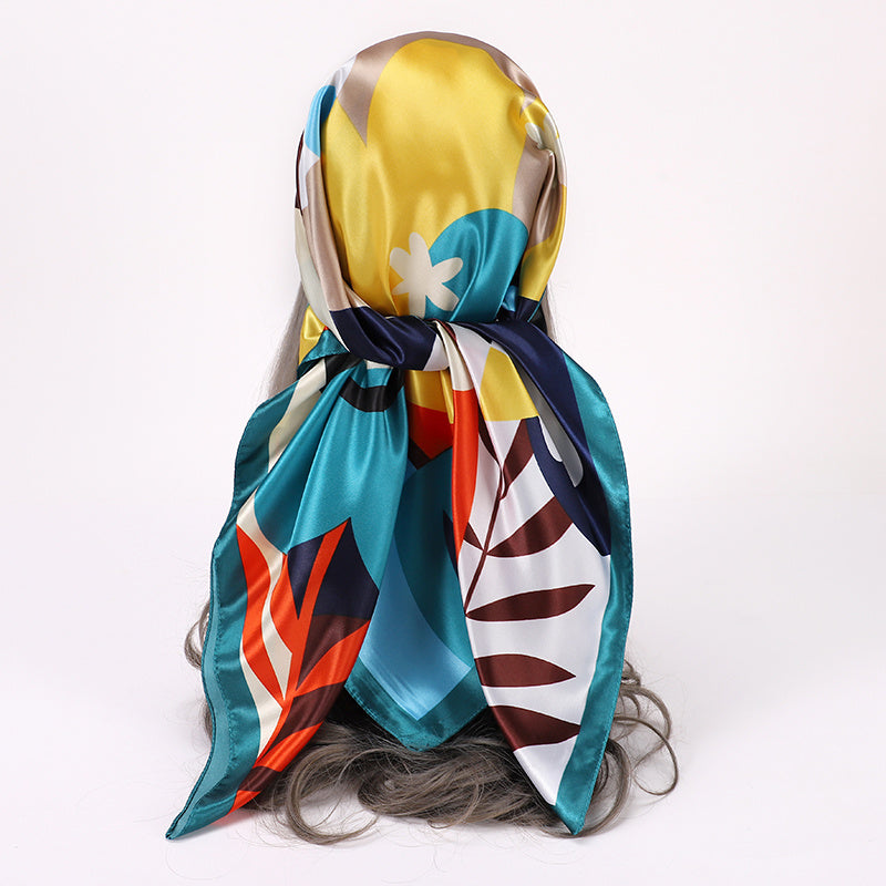 Flower Print Bandana Square Head Scarf Silk Like Floral Head Scarves