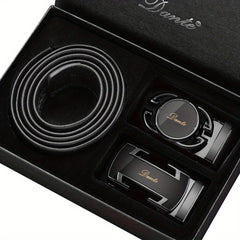 Men's Leather Belt w/ 2 Automatic Buckles Business Suit Waist Strap High Belt