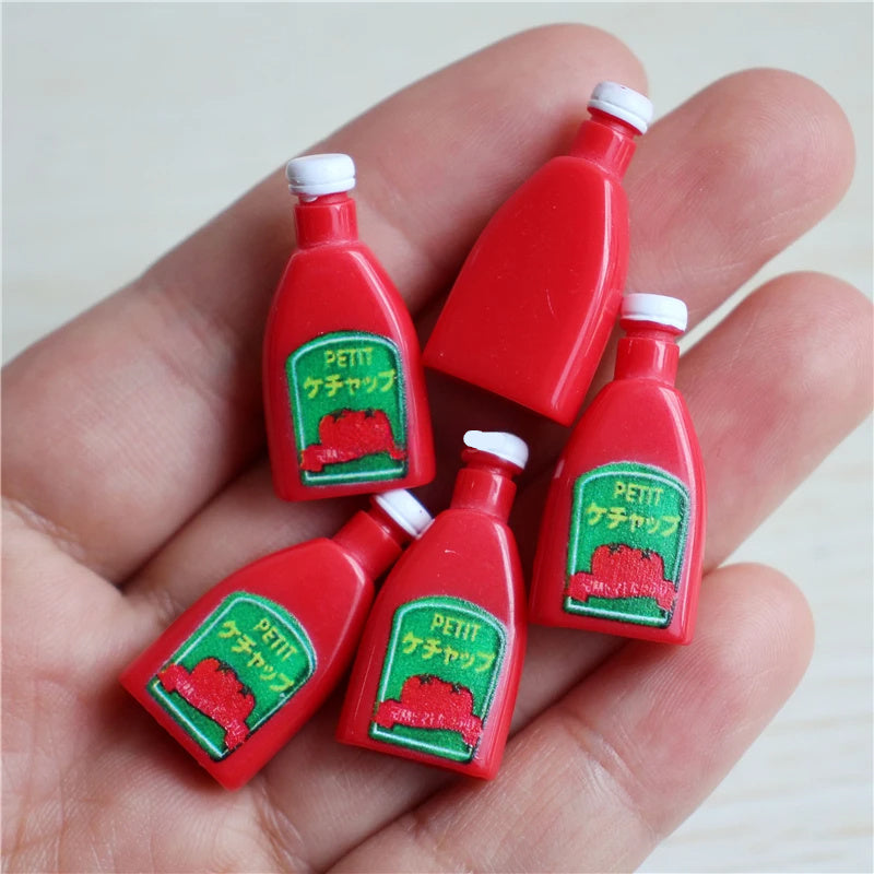 1:6 Dollhouse Sauce Bottles Set - Ketchup, Mustard, Mayonnaise, Soy Sauce, BBQ