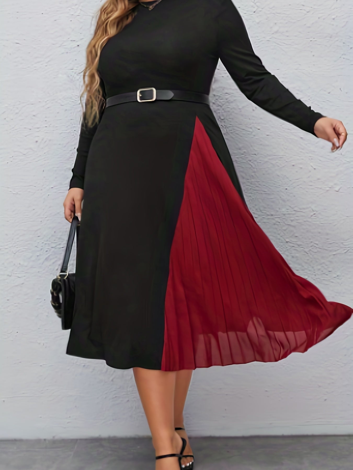  Colorblock Long Sleeve Maxi Dress