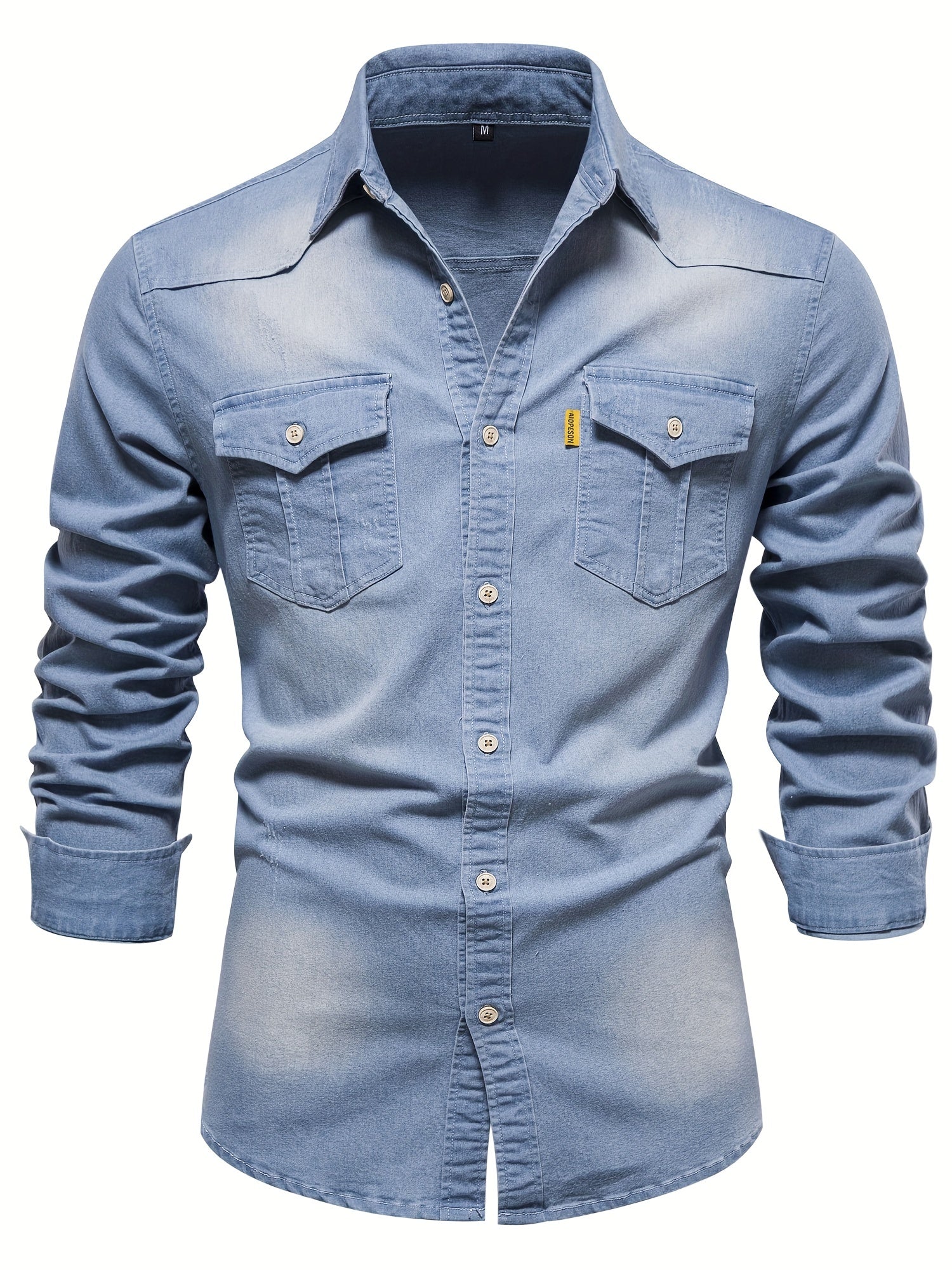 Cotton Denim Shirt Men Long Sleeve Cowboy Shirts Casual Slim Fit