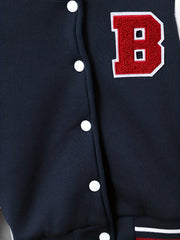 Boys Casual Letter Print Fleece Baseball Jacket
