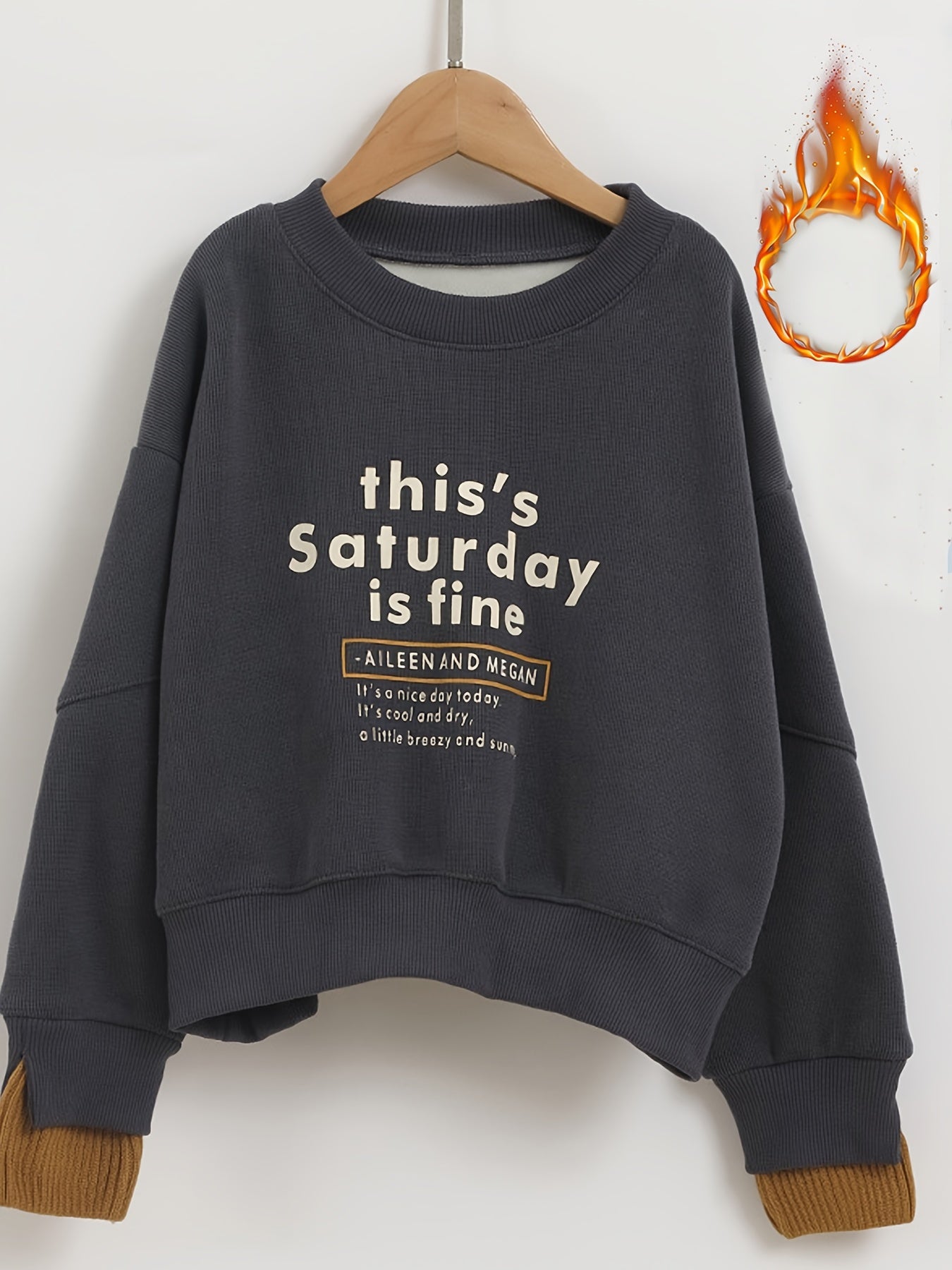 Girls 95 Cotton Thick THIS SATURDAY IS FINE Print Long Sleeve Sweatshirt Tops