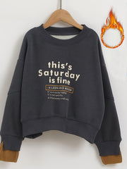 Girls 95 Cotton Thick THIS SATURDAY IS FINE Print Long Sleeve Sweatshirt Tops